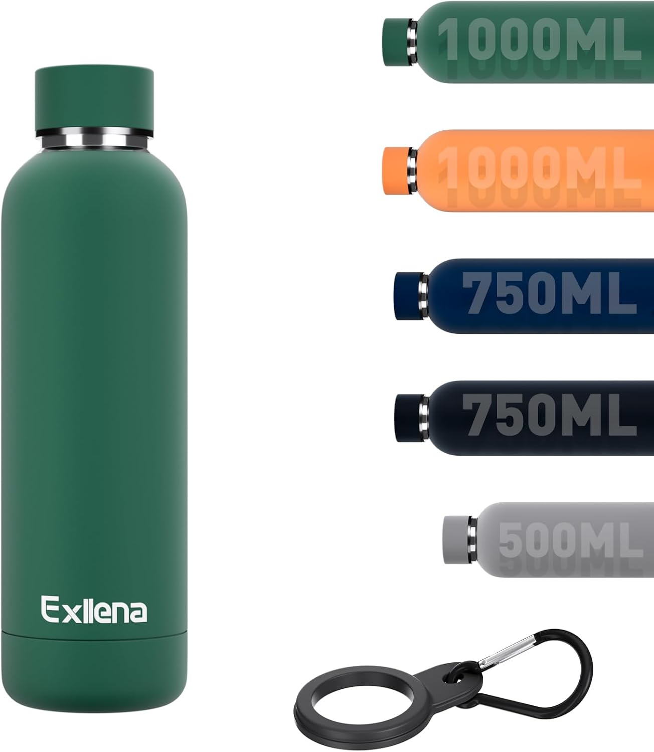 Exllena Insulated Water Bottles 500ml with Clip, Double Wall Vacuum Drinks Bottl...