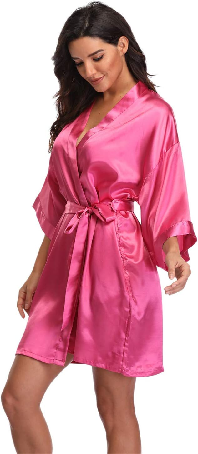 Women's Pure Short Silky Robes Bridesmaid Bride Party Satin Robes Sleepwear Medi...