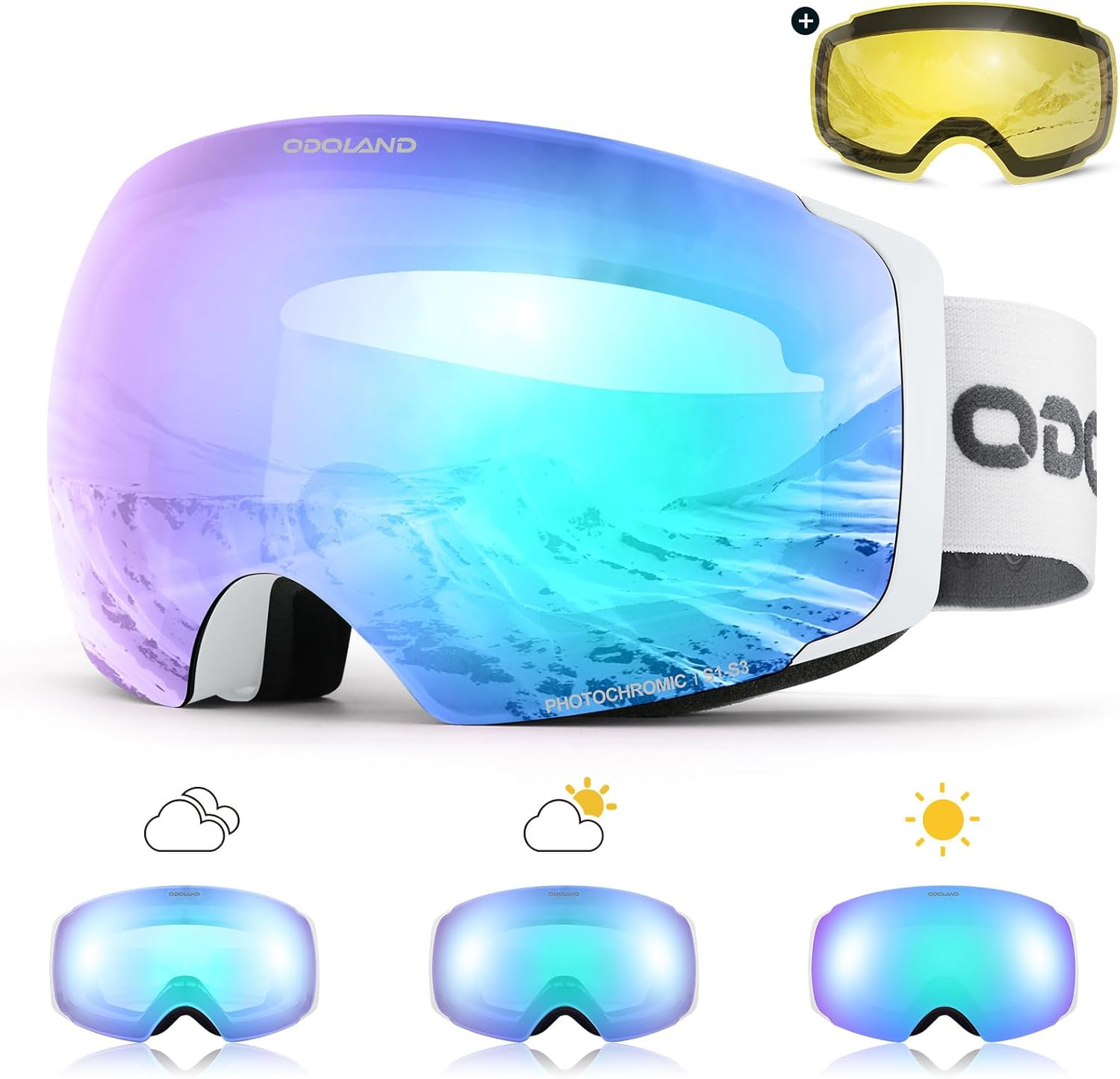 Odoland Magnetic Interchangeable Ski Goggles with 2 Lens, Large Spherical Framel...