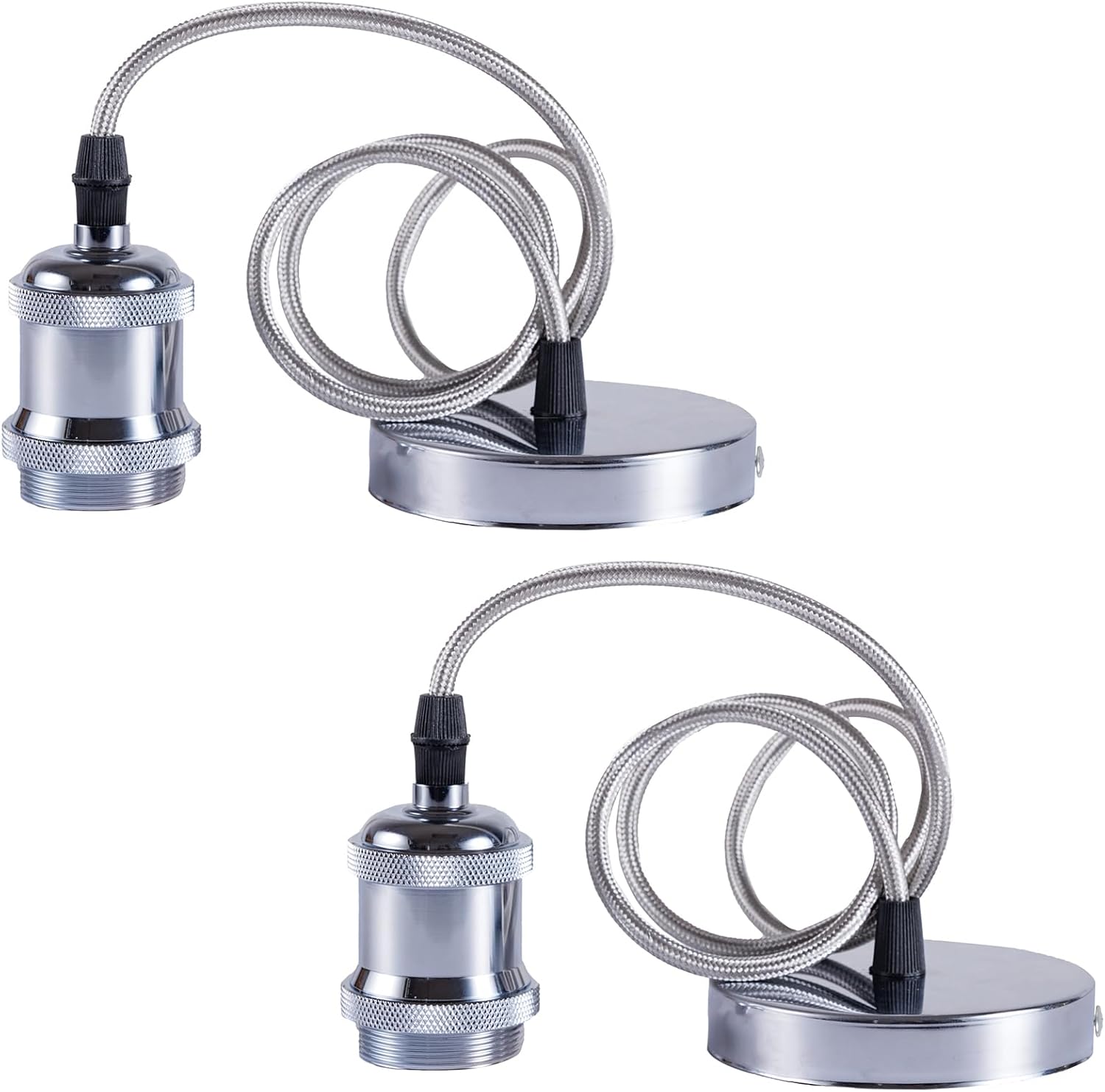 Sevenpers E27 Pendant Light Fitting, 2 Pack Chrome Vintage Style Ceiling Rose Li...