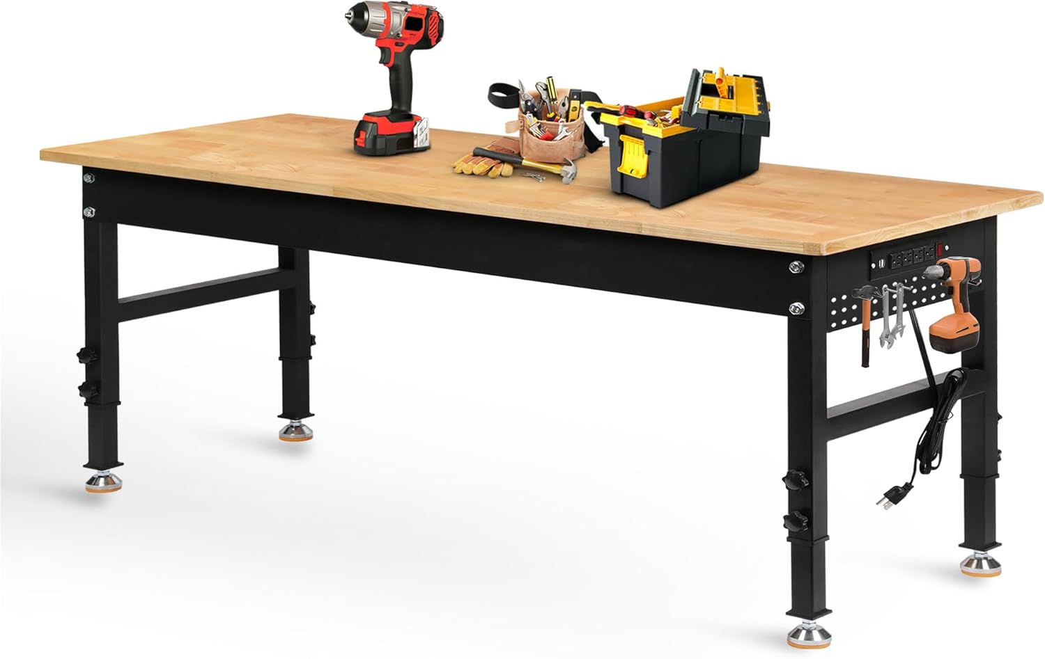 70" Adjustable Height Workbench, 2000 LBS Heavy Duty Work Table with Power Outle...