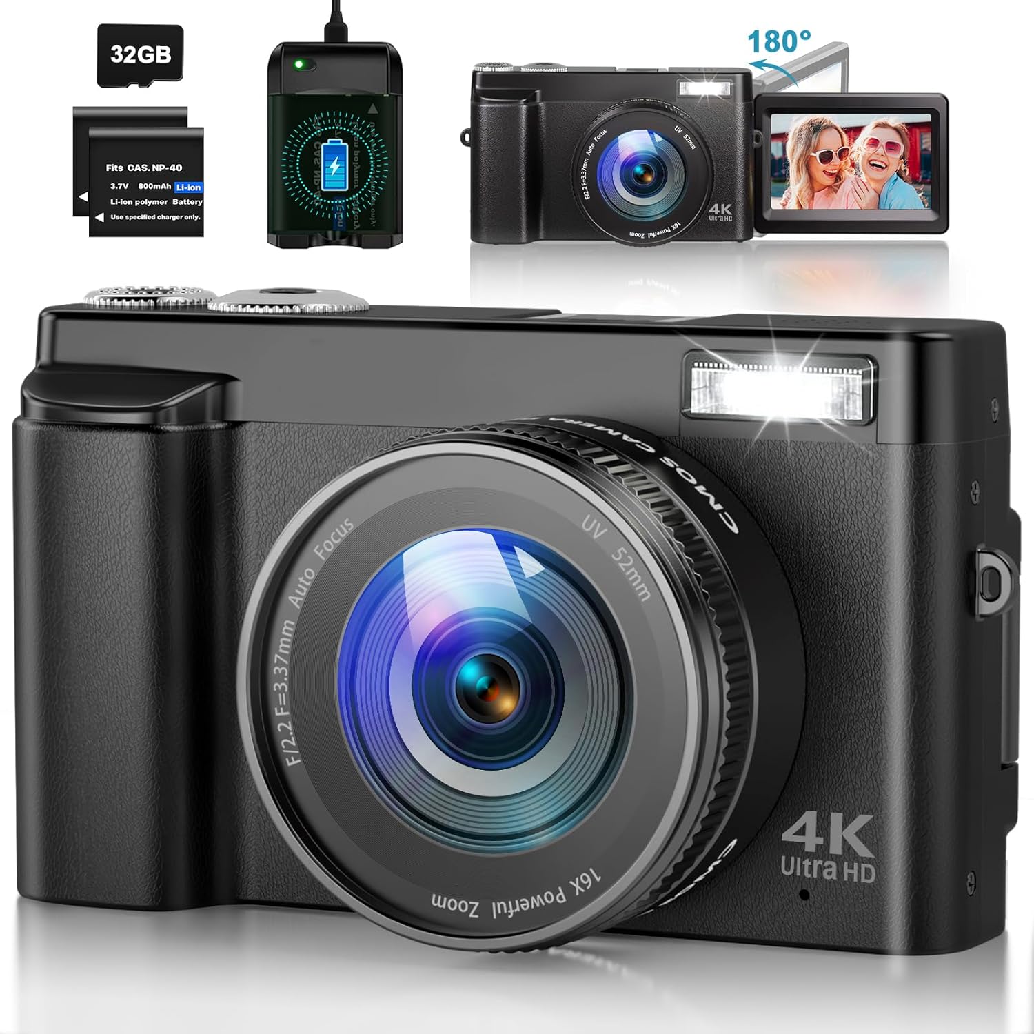 4K Digital Camera for Photography Autofocus 48MP Vlogging Camera for YouTube wit...