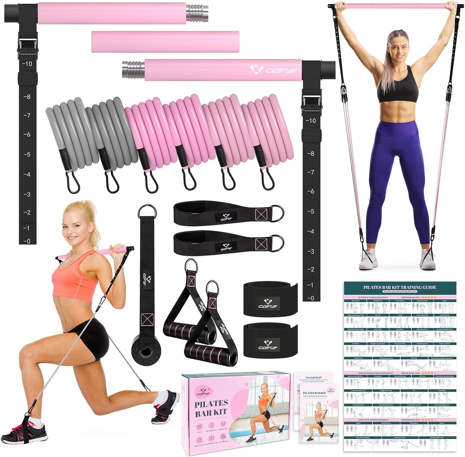 Pilates Bar Kit with Resistance Bands, Multifuncti...