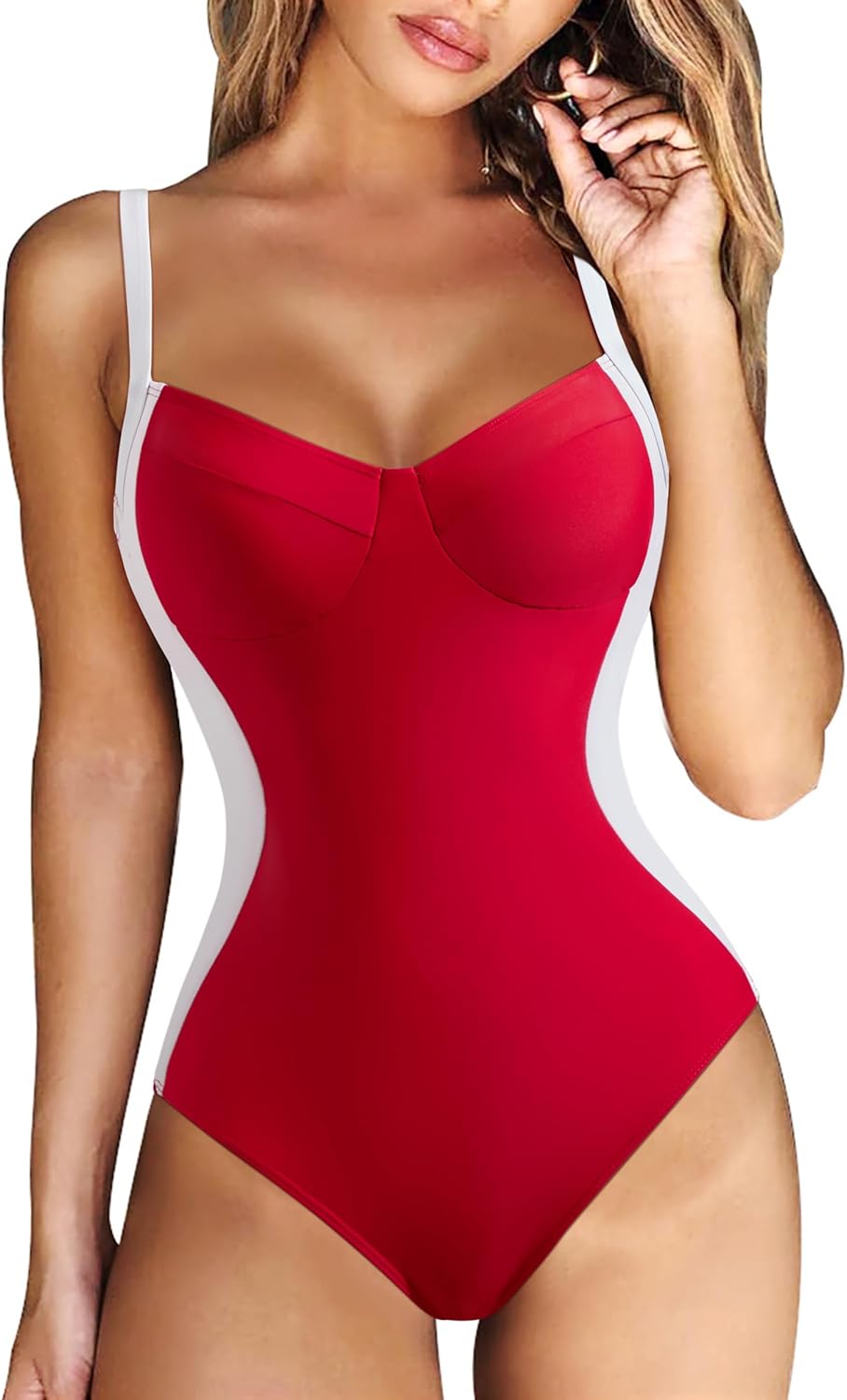 RXRXCOCO Women Slimming Tummy Control One Piece Swimsuits V Neck Crisscross Back...