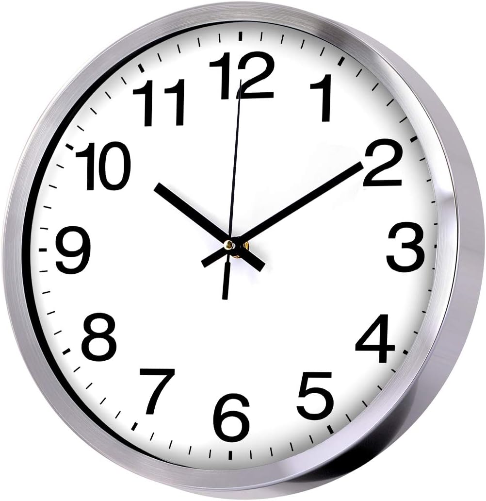 Wall Clock 12 Inch Metal Frame Glass Cover Non-ticking Number Quartz Wall Clock...