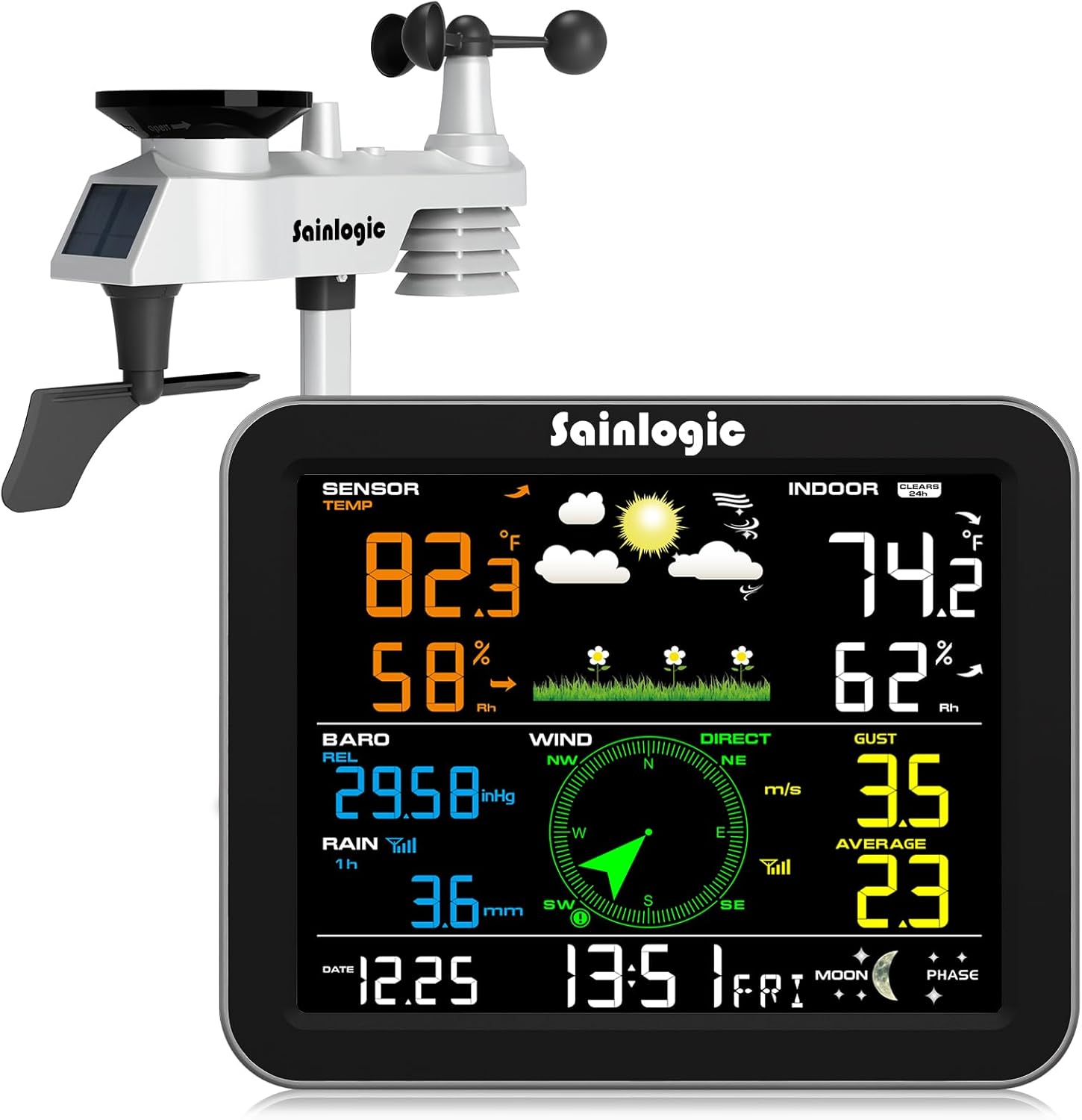 Sainlogic Weather Station Wireless Indoor Outdoor, Weather Station with Rain Gau...