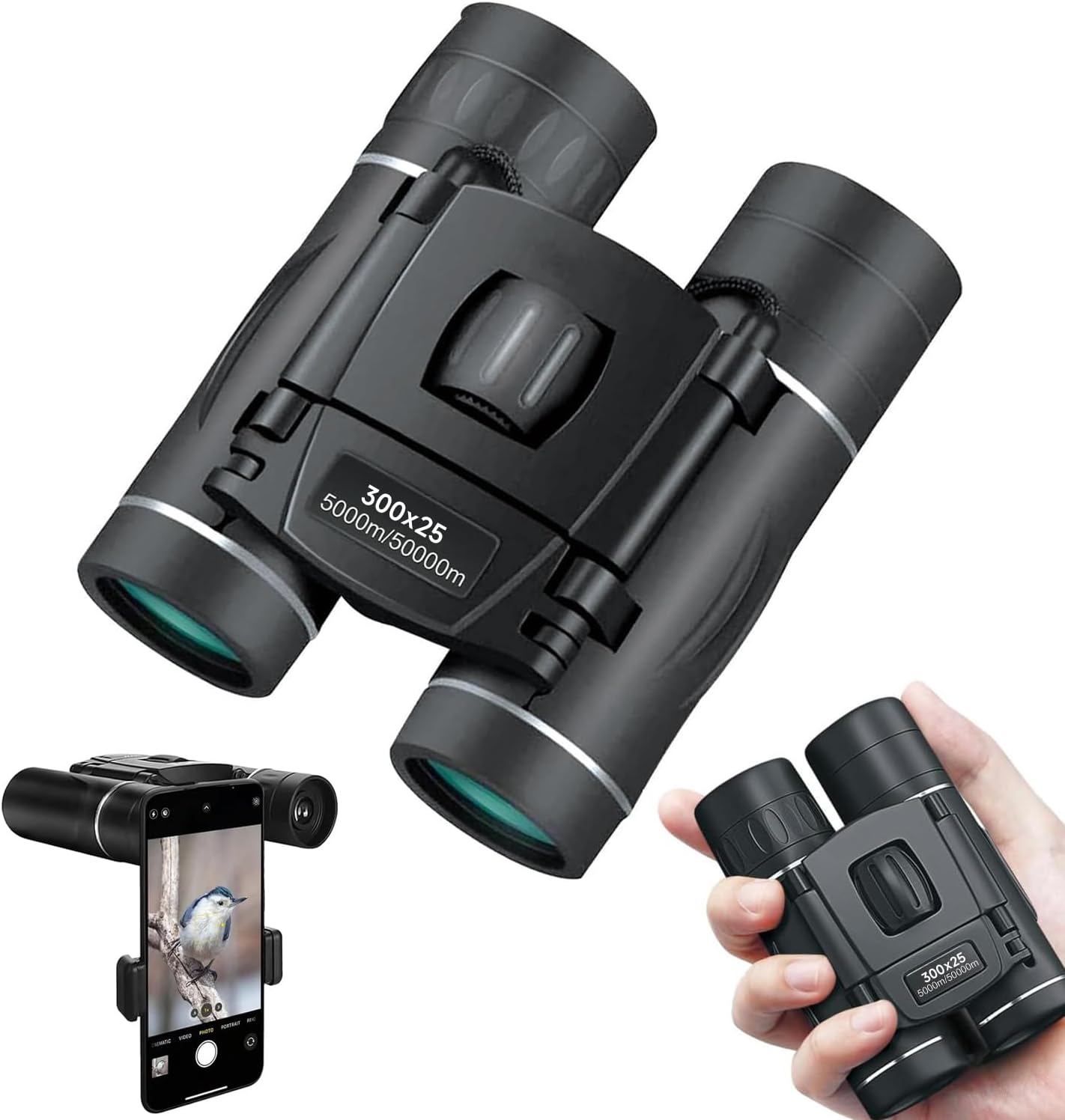 300x25 Binoculars for Adults and Kids, High Powered Mini Pocket Binoculars with...