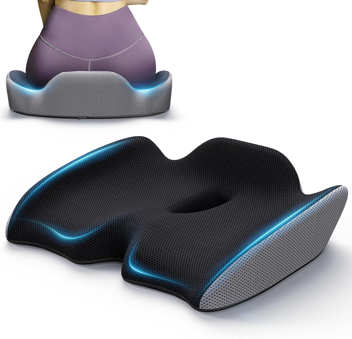Benazcap Large Pressure Relief Seat Cushion for Tailbone Pain Office Chair Cushi...