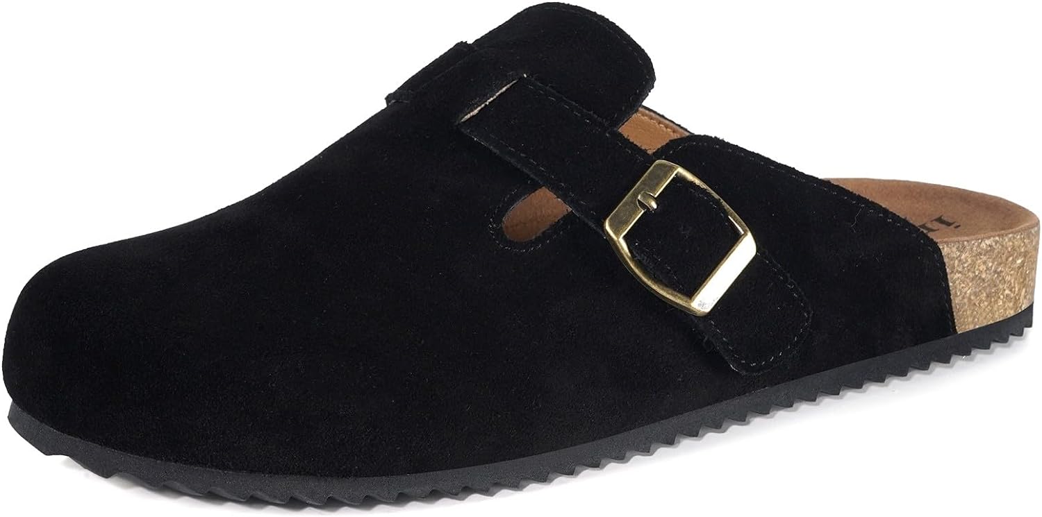 Intini Womens Suede Clogs Mens Leather Mules Cork Footbed Sandals with Arch Supp...
