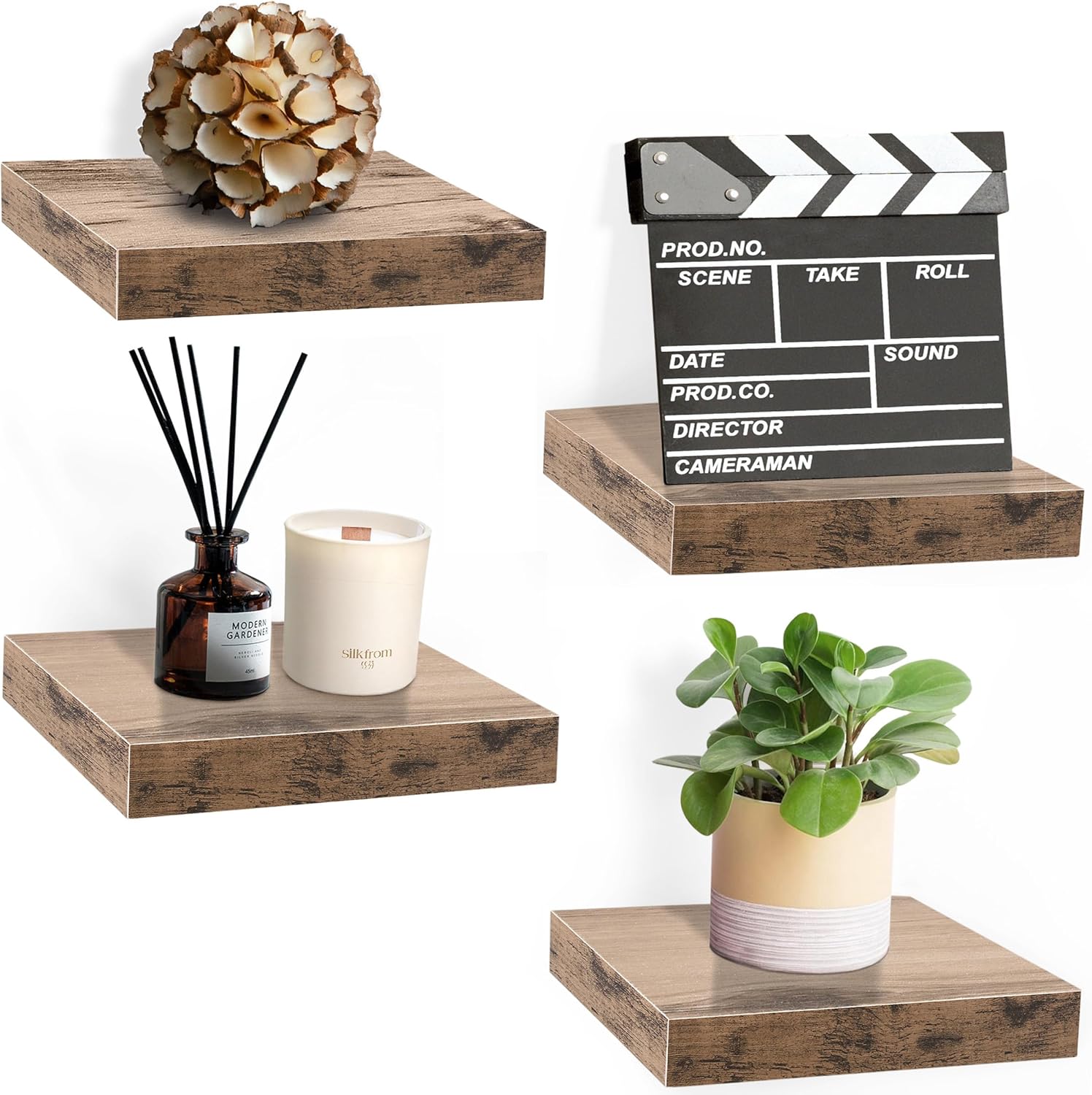 Sorbus Square Floating Shelf for Wall - 4 Small Shelves with Invisible Mounting...