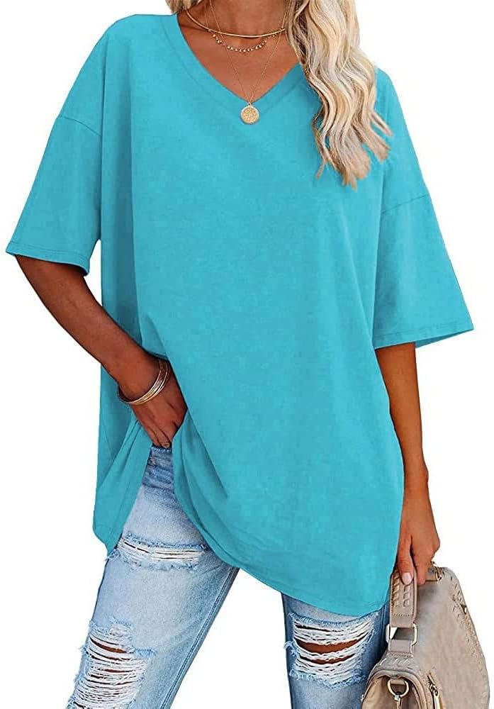 Famulily Women's Summer Casual V Neck Half Sleeve T Shirt Ladies Short Sleeve Ov...