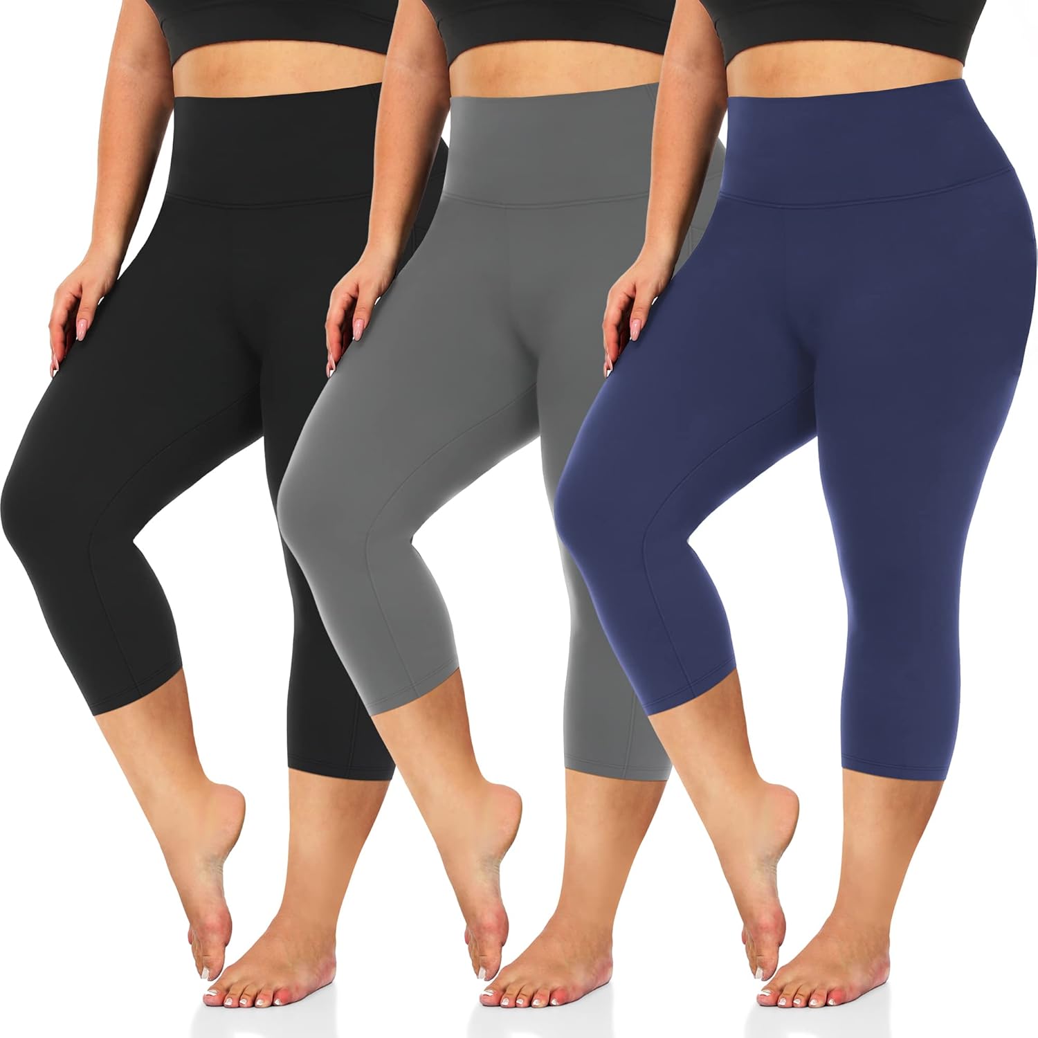 we fleece 3 Pack Plus Size Capri Leggings for Women -Stretchy X-Large-4X Tummy C...