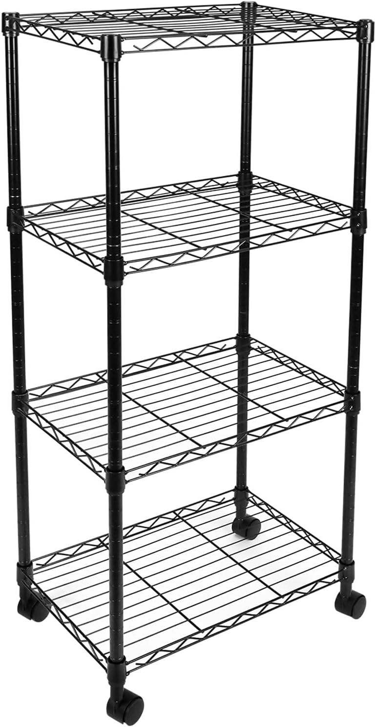 Simple Deluxe 4-Shelf Shelving Unit, Metal storage wire shelf rack with wheels,...