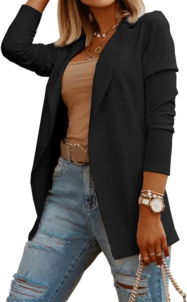 Womens Casual Long Sleeve Blazers Solid Color Knit Blazer Work Office Open Front...