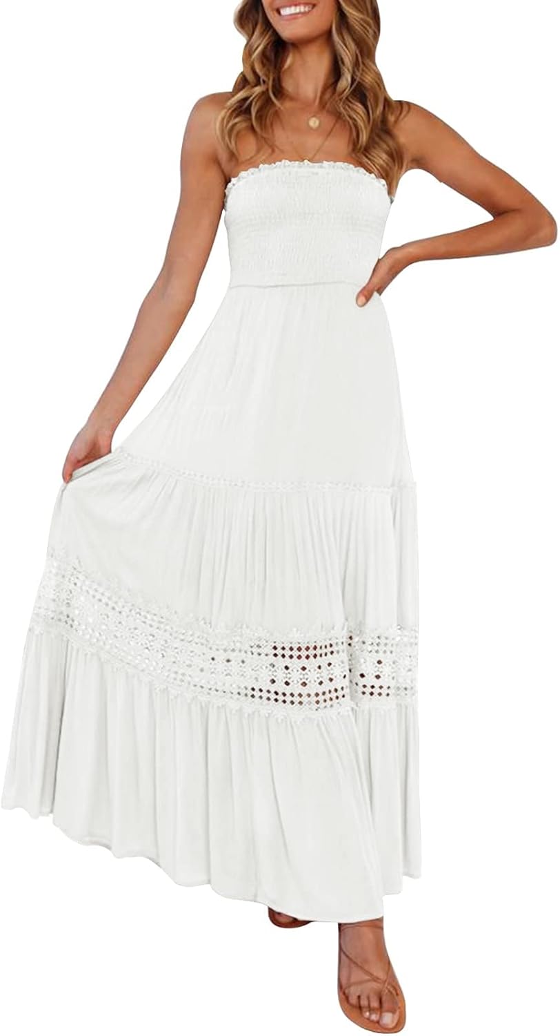 ZESICA Women's Summer Bohemian Strapless Off Shoul...