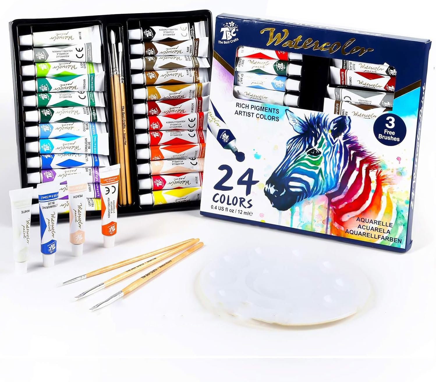 TBC Watercolour Paint Set, Professional Painting Supplies Set 24 x 12ml Water Co...