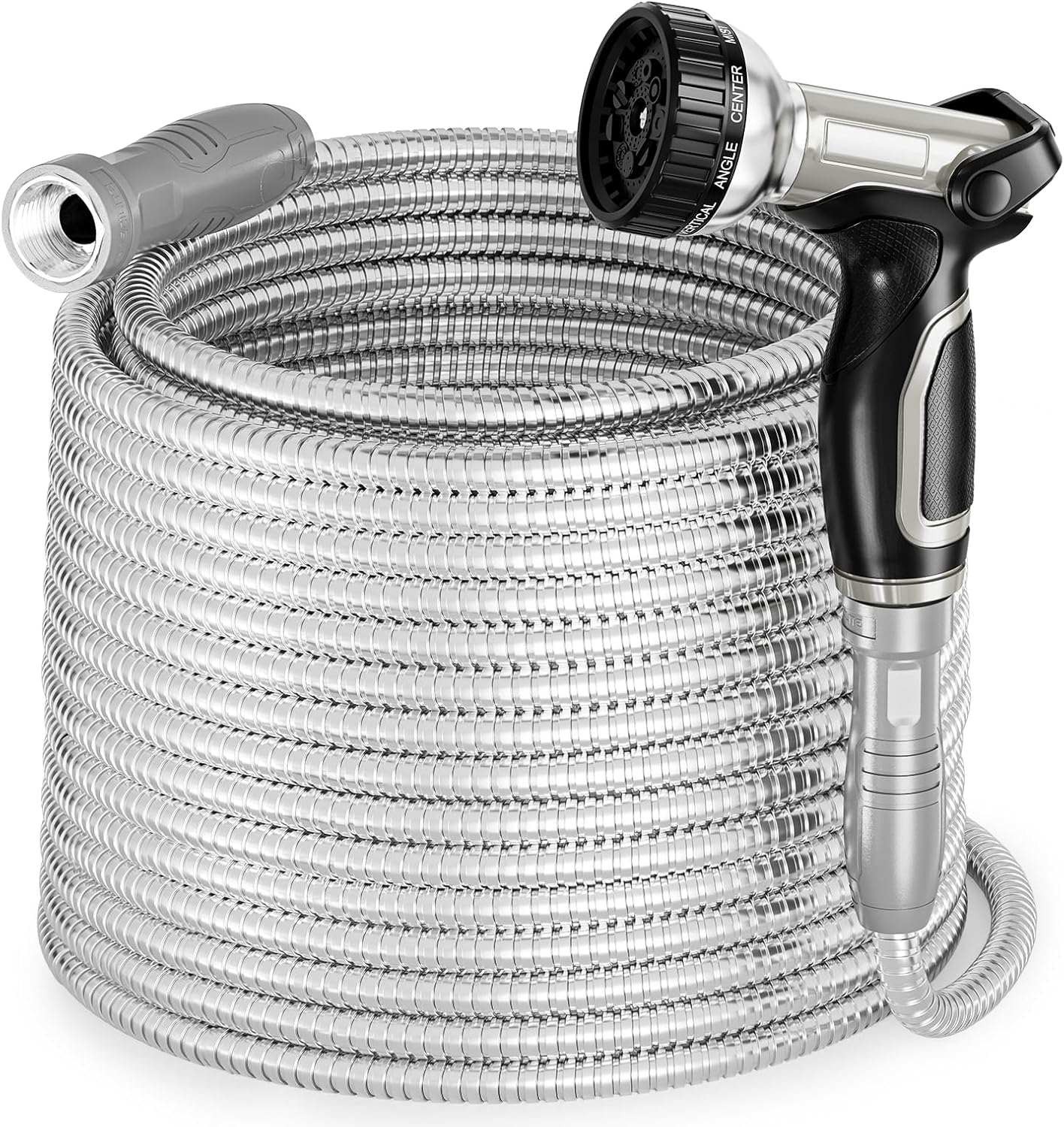 Stainless Steel Garden Water Hose 100 ft with Swivel Handle, Lightweight & Flexi...
