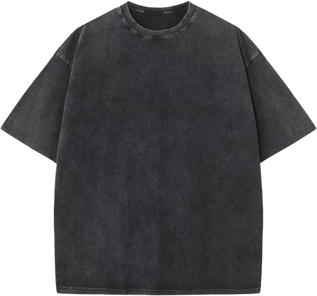 Men's Cotton T-Shirts Oversized Unisex Short Sleeves Casual Loose Wash Solid Bas...