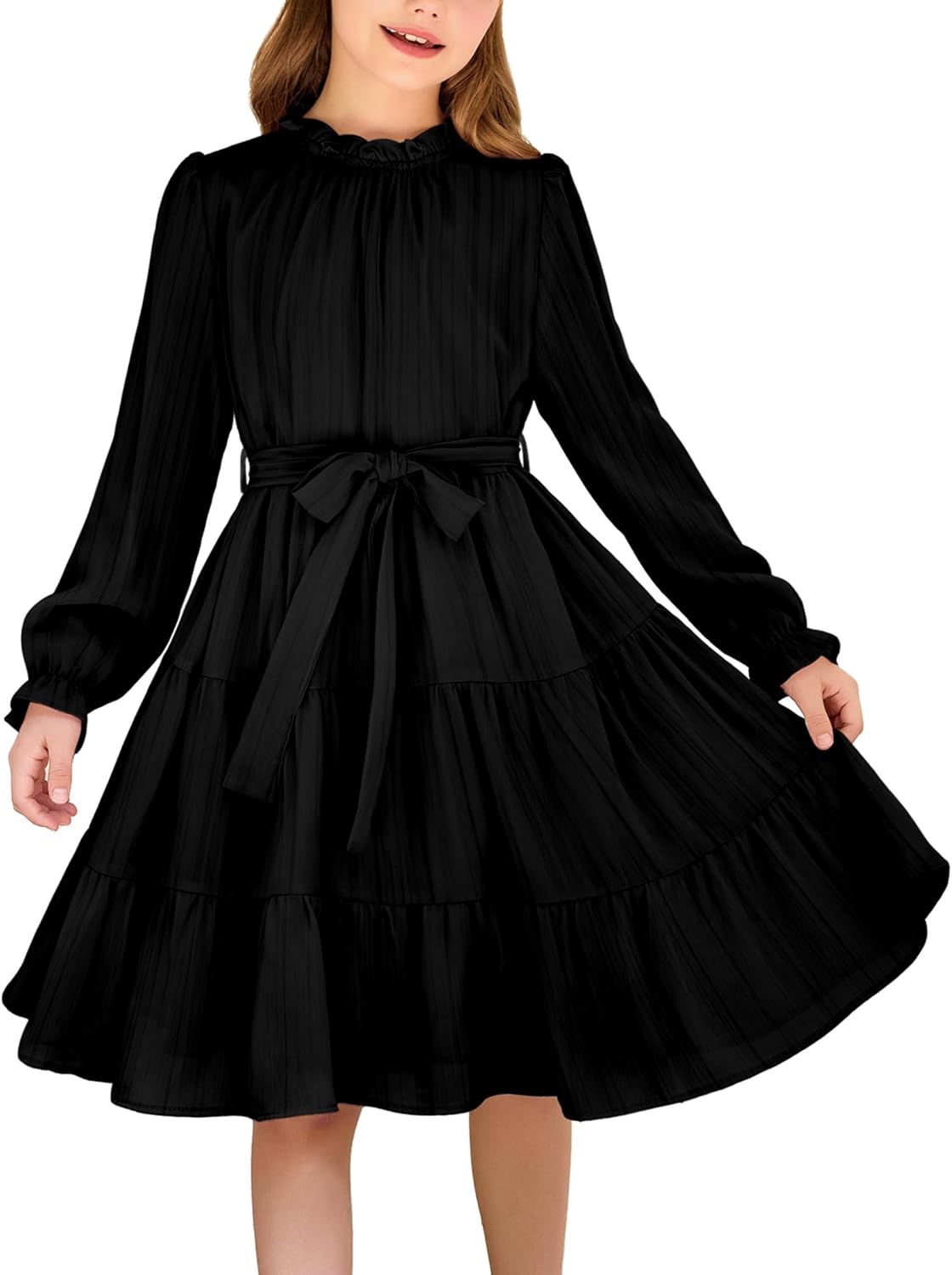 Arshiner Girls Long Sleeve Dress Tween Fall Formal Party Holiday Midi Tiered Flo...