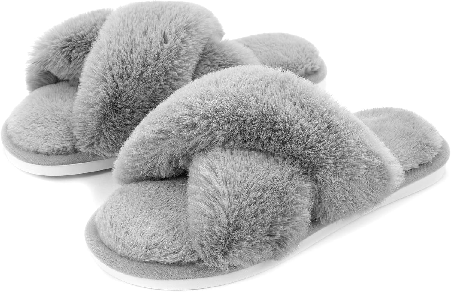 Metog Women's Fuzzy Slippers House Slippers Cross Band Slippers Indoor Outdoor S...