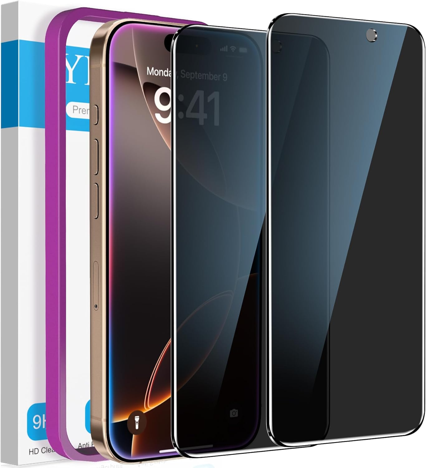 YMHML 2 Pack Compatible for iPhone 16 Pro Max Privacy Screen Protector Tempered...