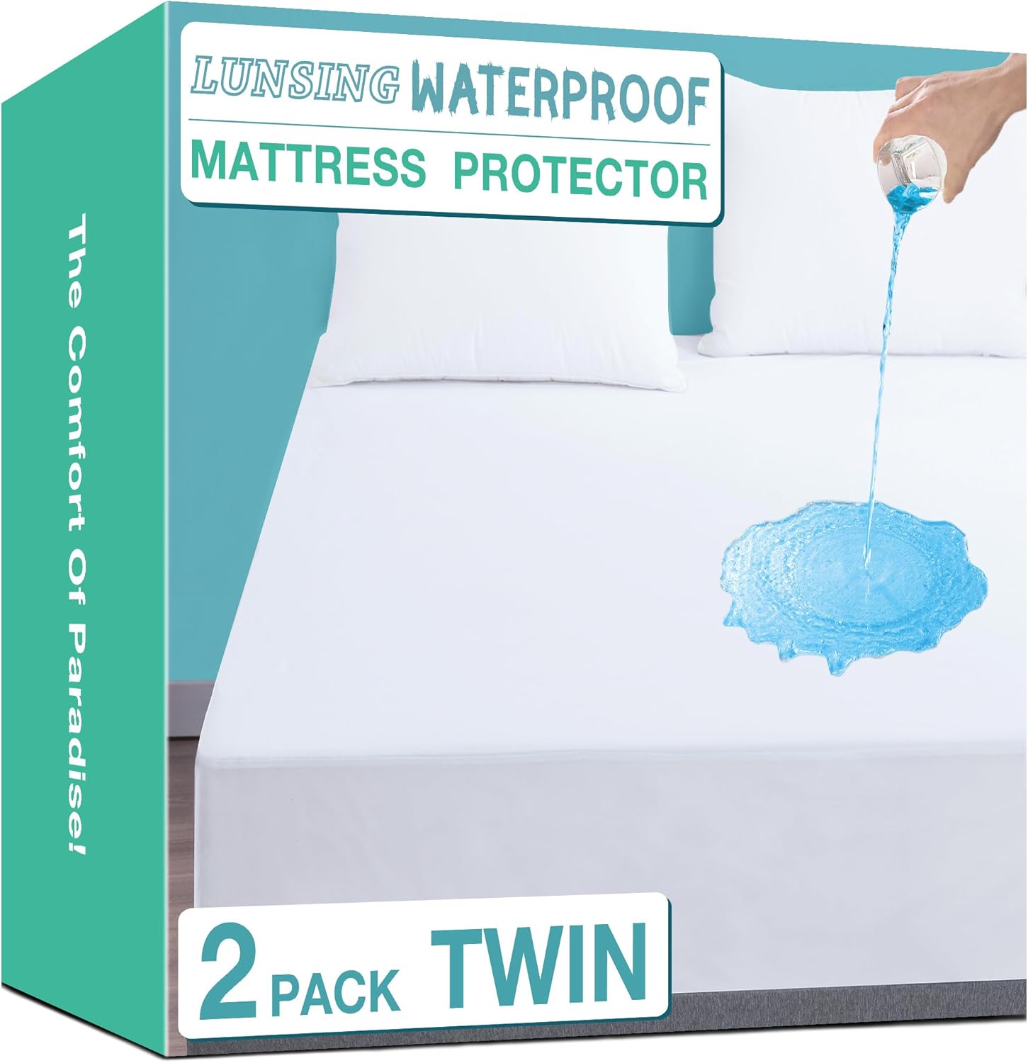 Lunsing 2 Pack Waterproof Twin Mattress Protector, Noiseless, Breathable, and So...