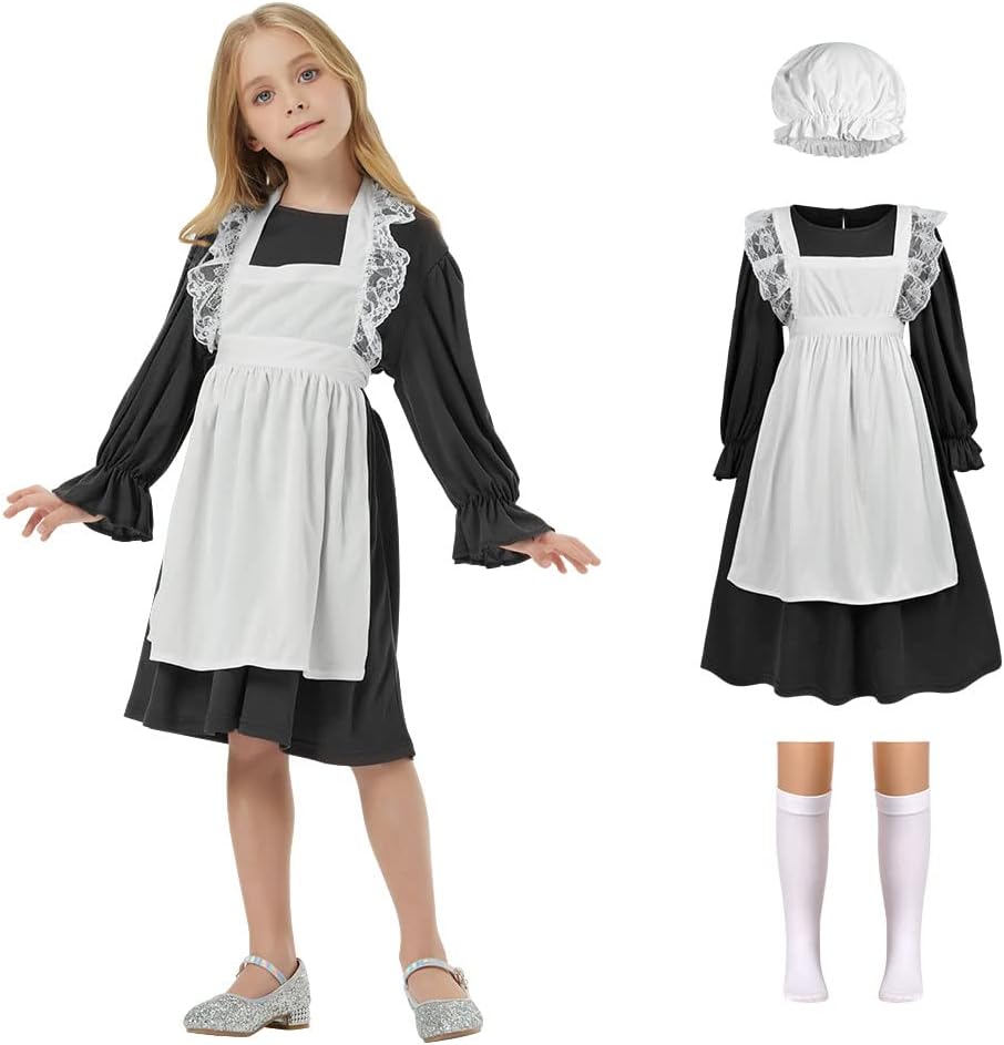 Aomig Victorian Maid Costume for Girls, Victorian Village Medieval Dress with Mo...