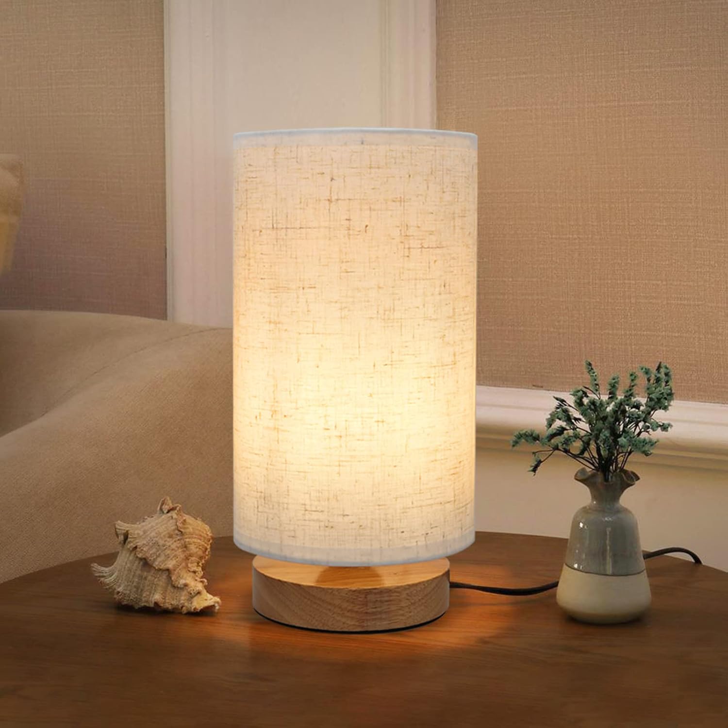 Small Bedside Night Table Lamp for Bedroom, Minimalist Nightstand Lamp with Roun...
