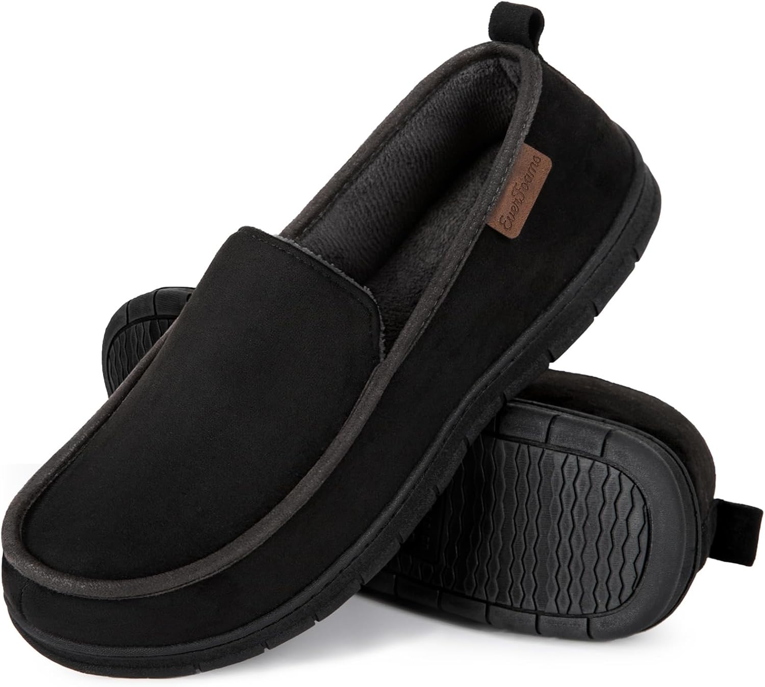 EverFoams Men's Moccasin Slippers Memory Foam Shoes 10 UK Carbon Black