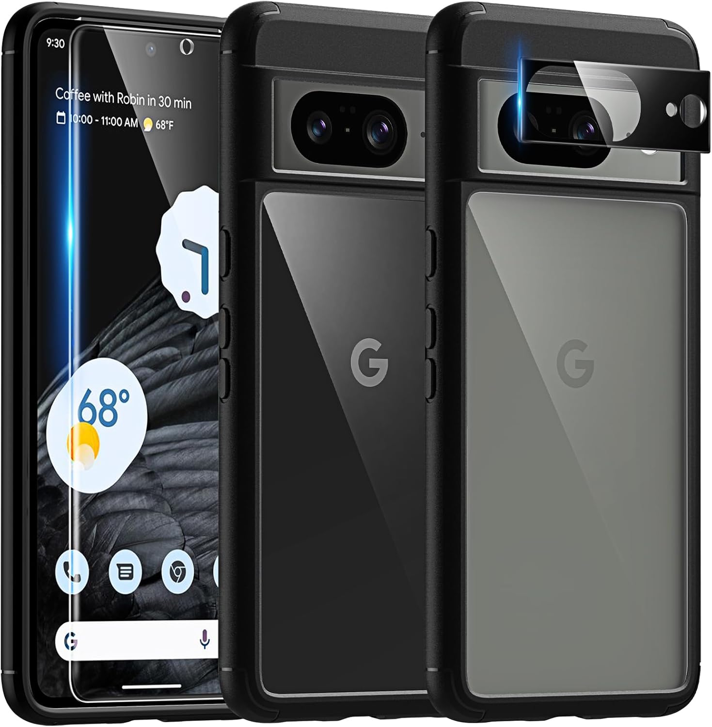 TAURI 5 in 1 Black Case for Google Pixel 8 Case, and 2X Screen Protector+2X Came...