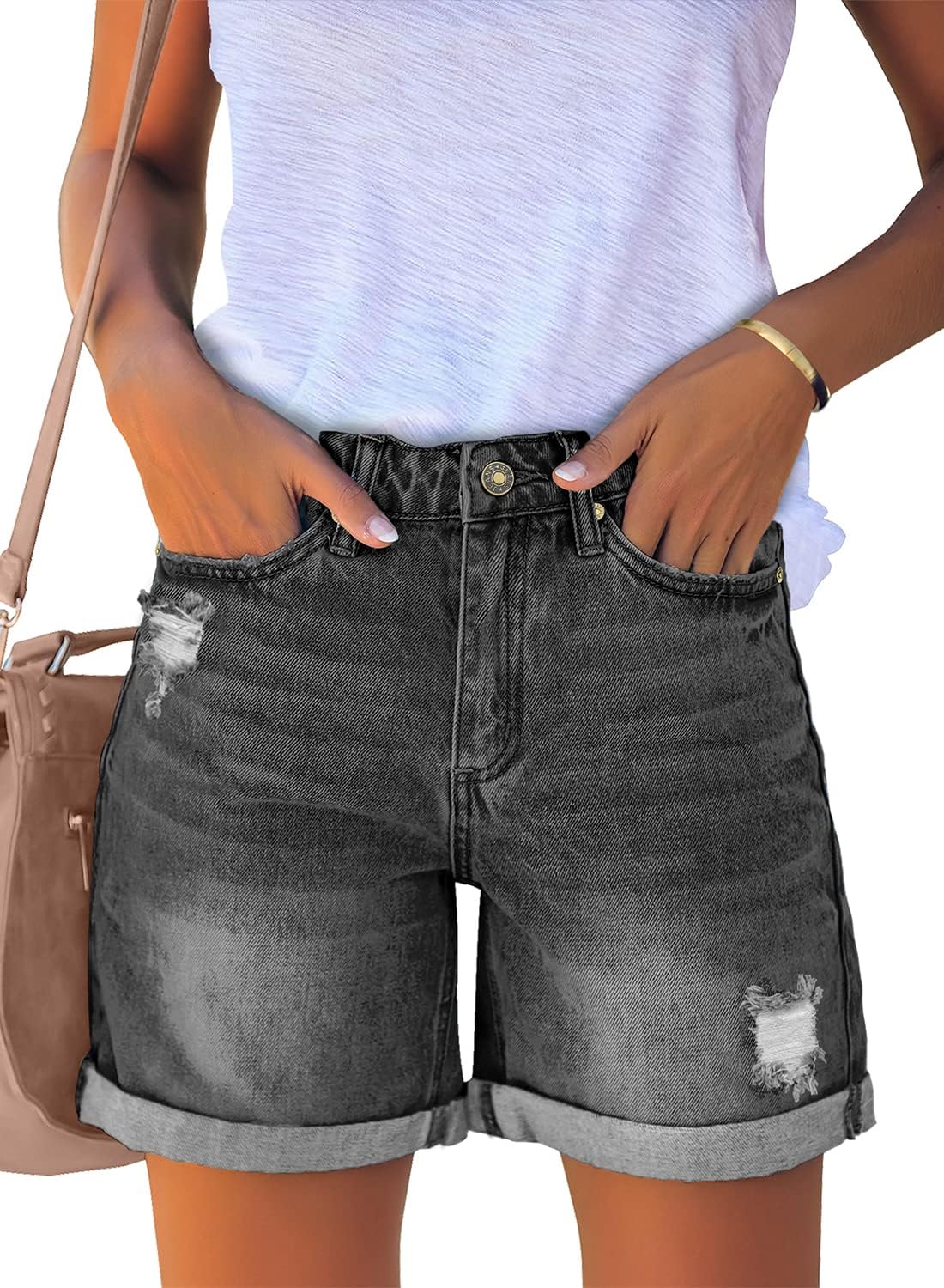 luvamia Women's Casual Ripped Denim Shorts High Rise Distressed Rolled Hem Jeans...