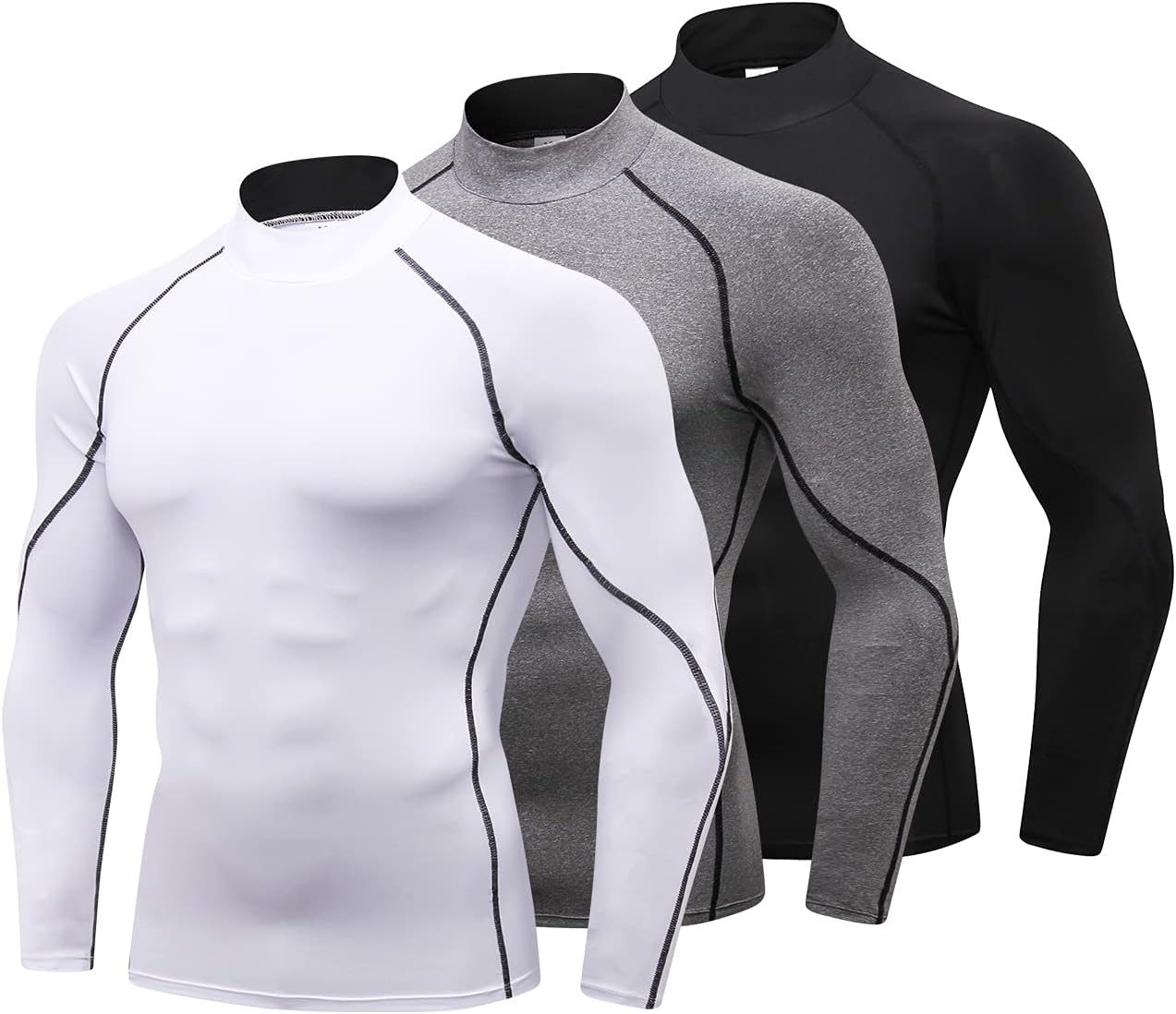 LANBAOSI 3 Pack/2Pack Mens Mock Turtleneck Compression Shirts Long Sleeve Sun Pr...