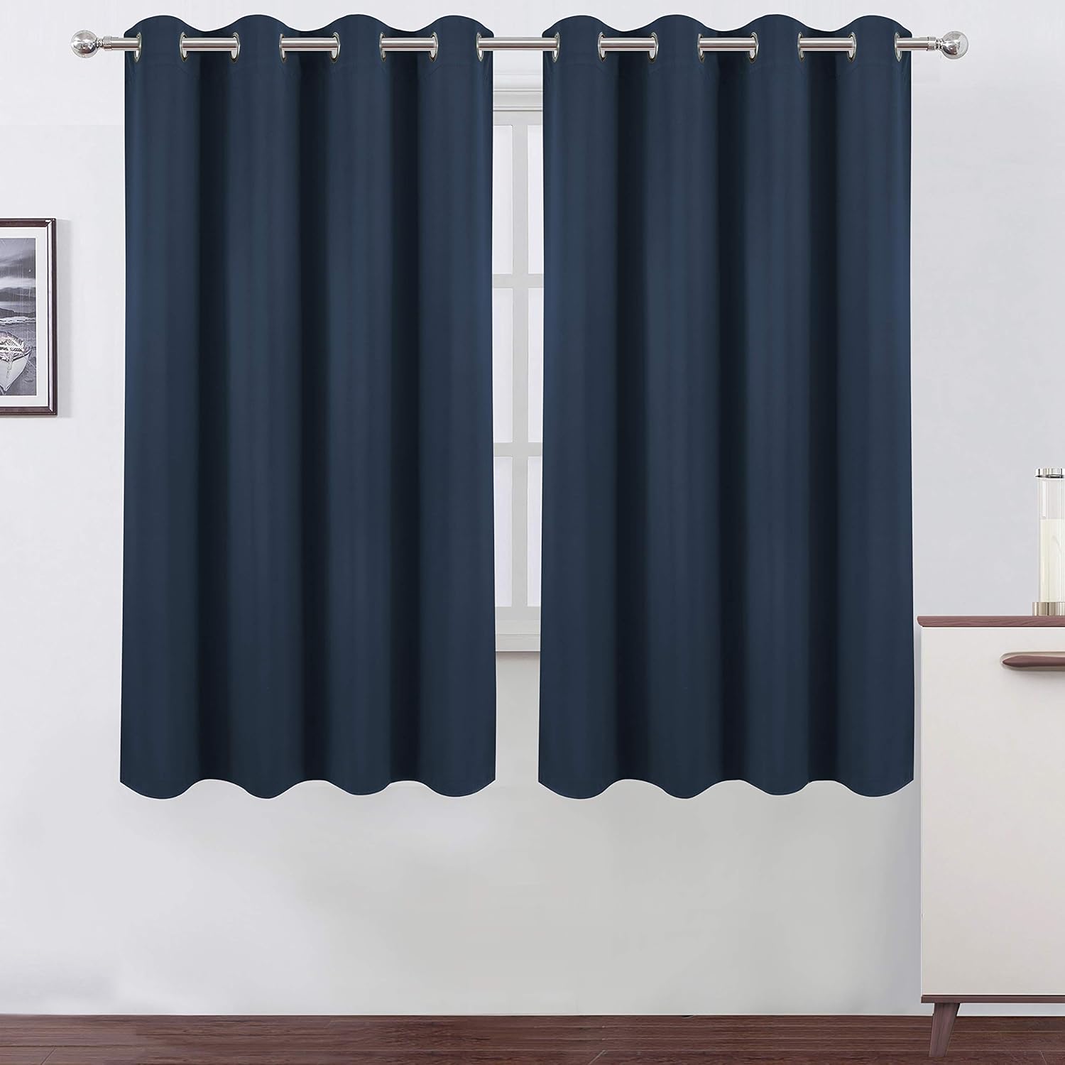 LEMOMO Navy Blackout Curtains 66 x 63 Inch Length/Set of 2 Curtain Panels/Therma...