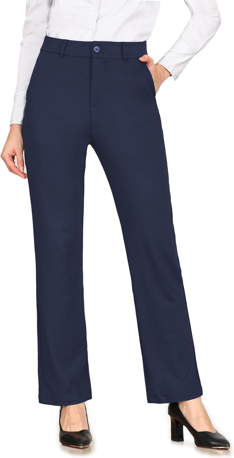 Bamans Dress Pants Women Work Business Pants Tummy Control Office Straight Leg T...