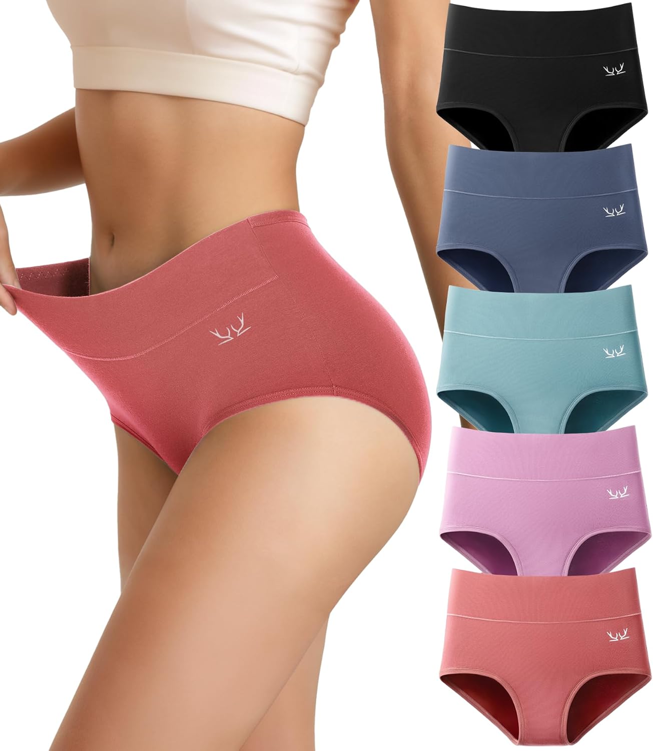 Women's Cotton Underwear High Waisted Underwear Soft Briefs Full Coverage Ladies...