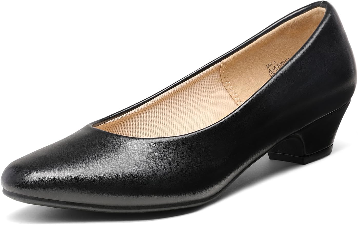 DREAM PAIRS Women's Mila Low Chunky Heel Pump Shoes 7 Wide Black/Pu