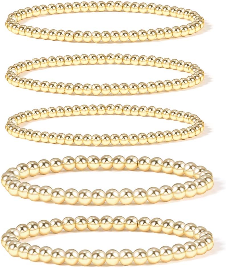Badu Gold Plate Bead Bracelet for Women 14K Gold Plated Bead Ball Bracelet Stret...