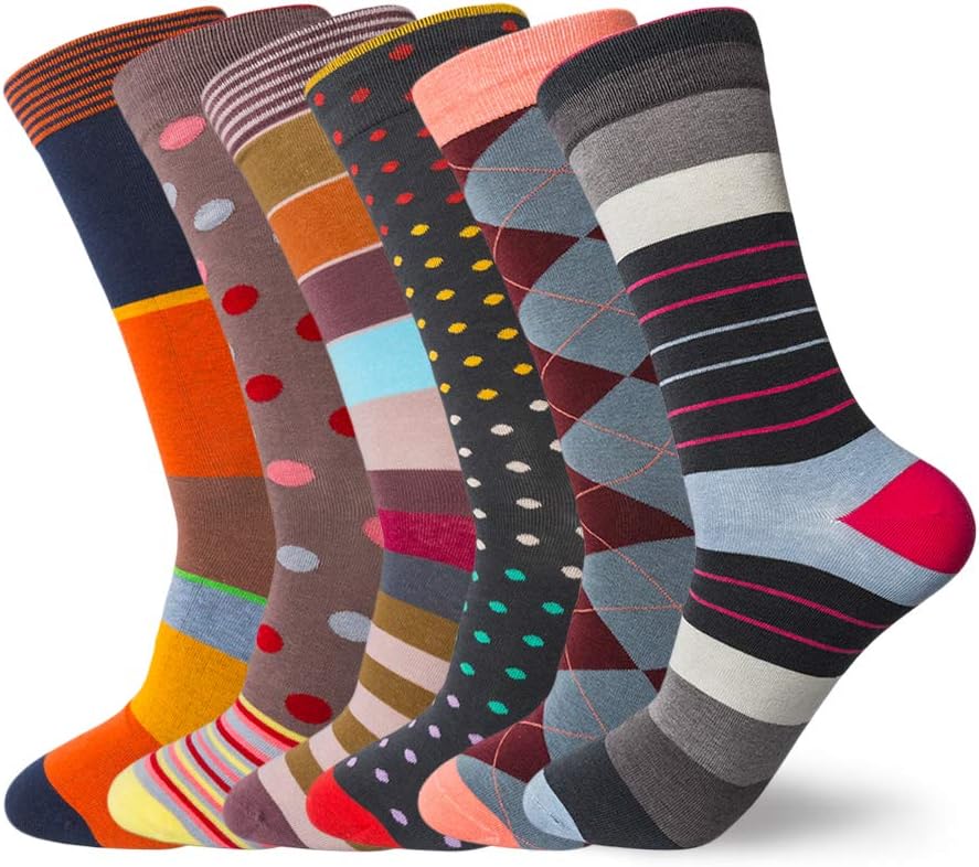 HHX YONLEE Dress Socks 5/6/10 Pairs Crew Argyle Colorful Cotton Novelty Casual H...