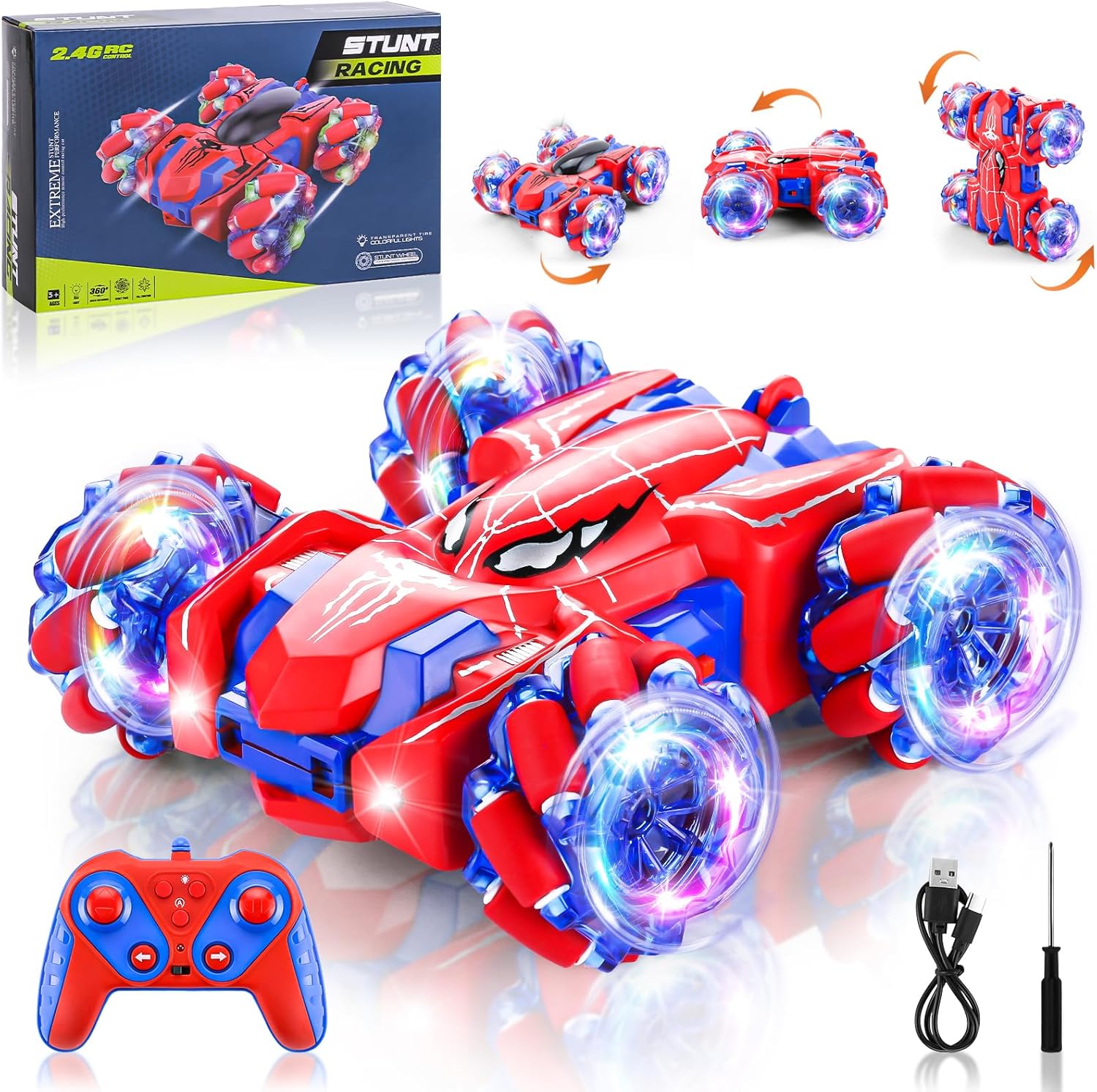 Spider Remote Control Car, 2.4Ghz RC Cars with Headlight Double Sided Off-Road 3...