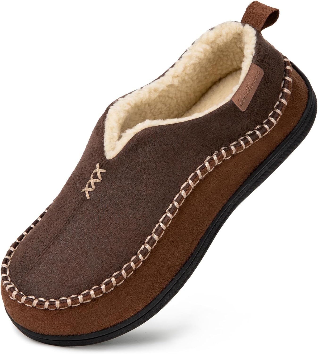 EverFoams Men's Micro Suede Memory Foam Moccasin Slippers with Fuzzy Sherpa Lini...