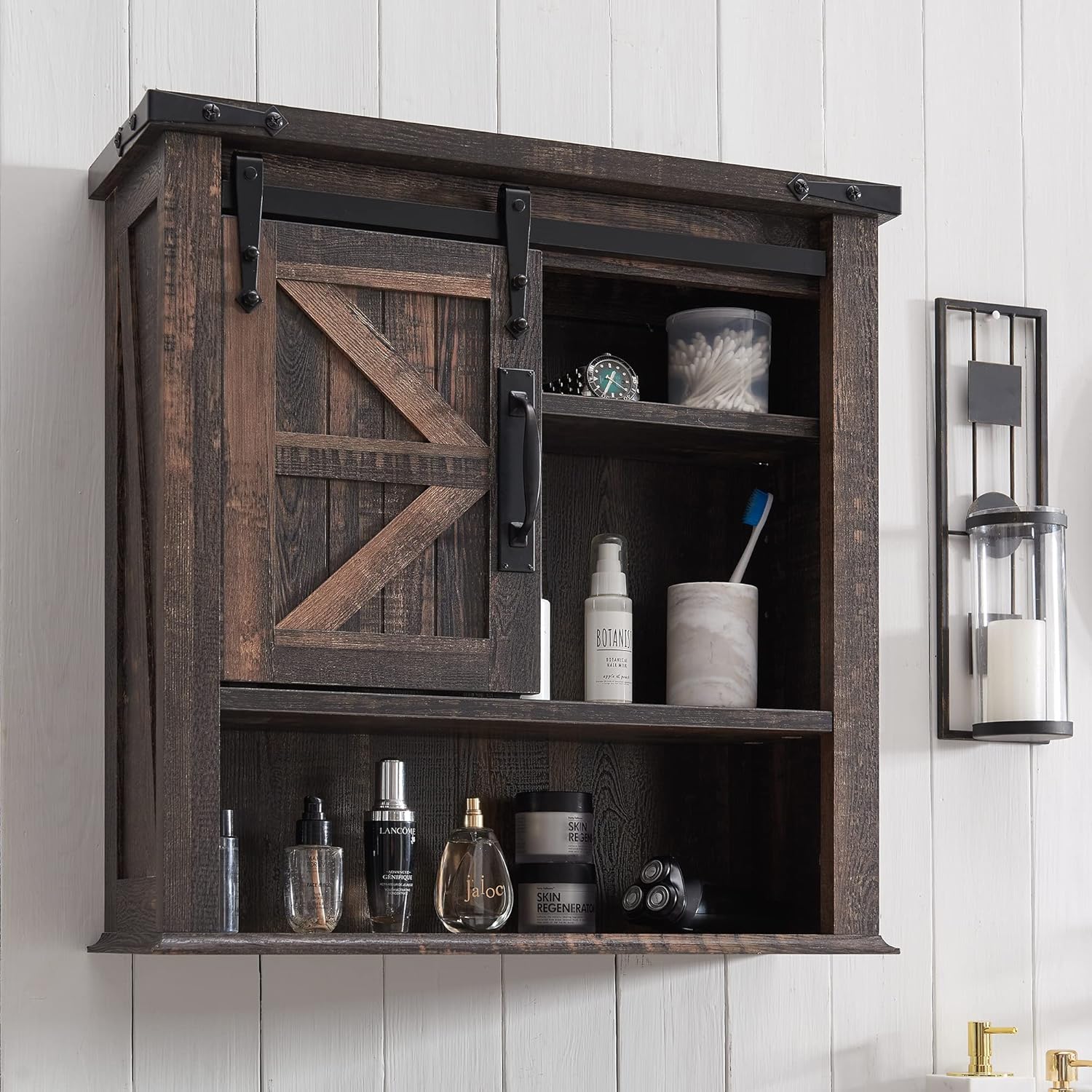 OKD Bathroom Wall Cabinet, Farmhouse Medicine Cabinet with Sliding Barn Door & A...