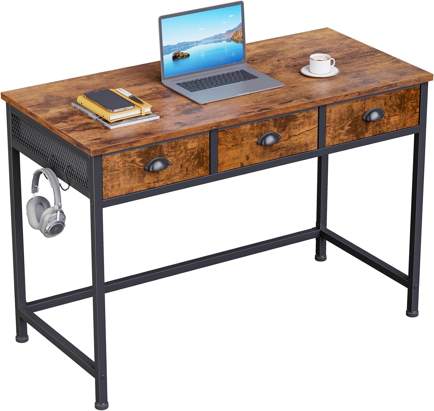 Furologee Small Computer Desk with 3 Fabric Drawers, 40 Inch Simple Home Office...