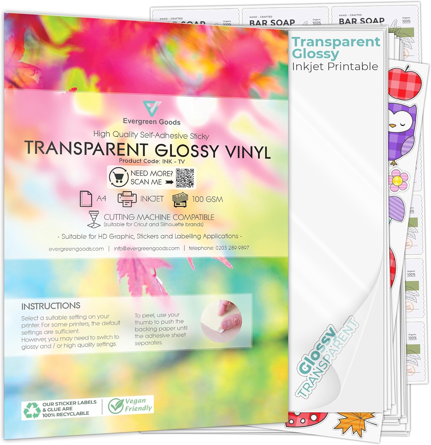 Evergreen Goods 50 Sheets A4 Quality Glossy Transparent Self Adhesive Vinyl | In...