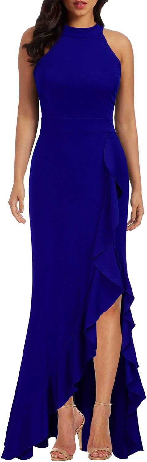 WOOSEA Women's High Neck Split Bodycon Mermaid Evening Cocktail Long Dress XX-La...