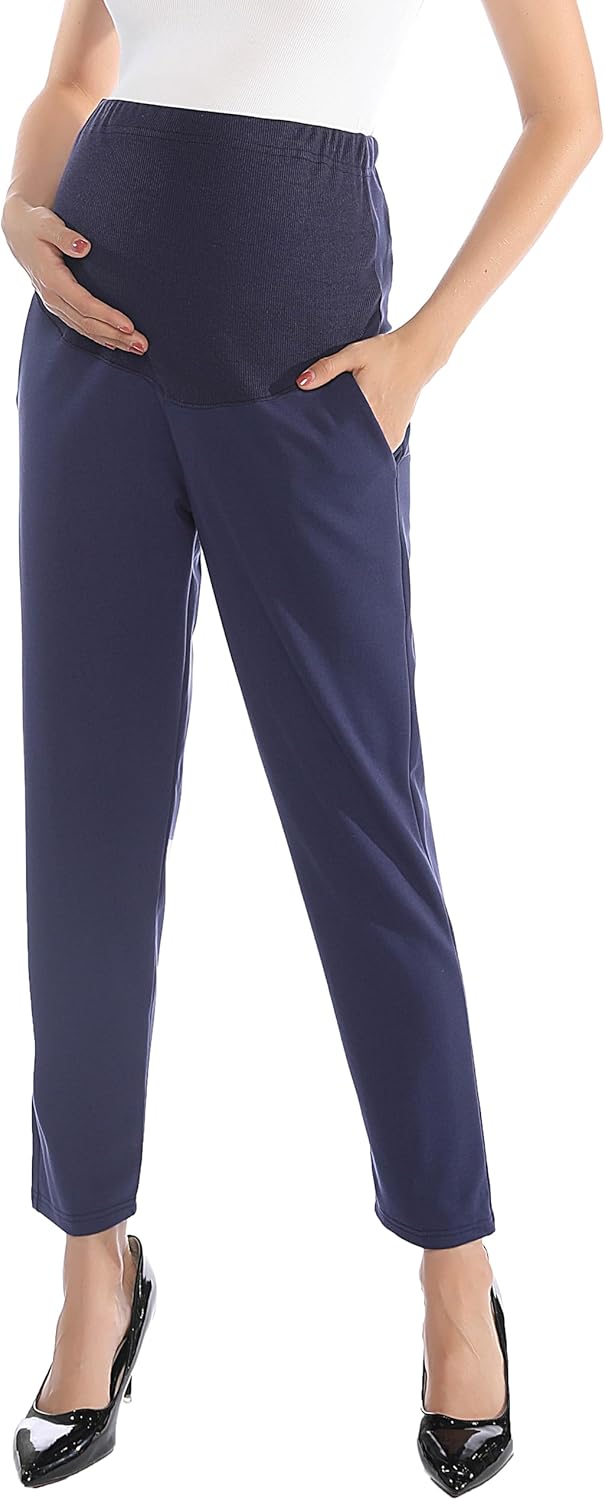 Maternity Pants Comfortable Stretch Over-Bump Women Pregnancy Casual Capris for...