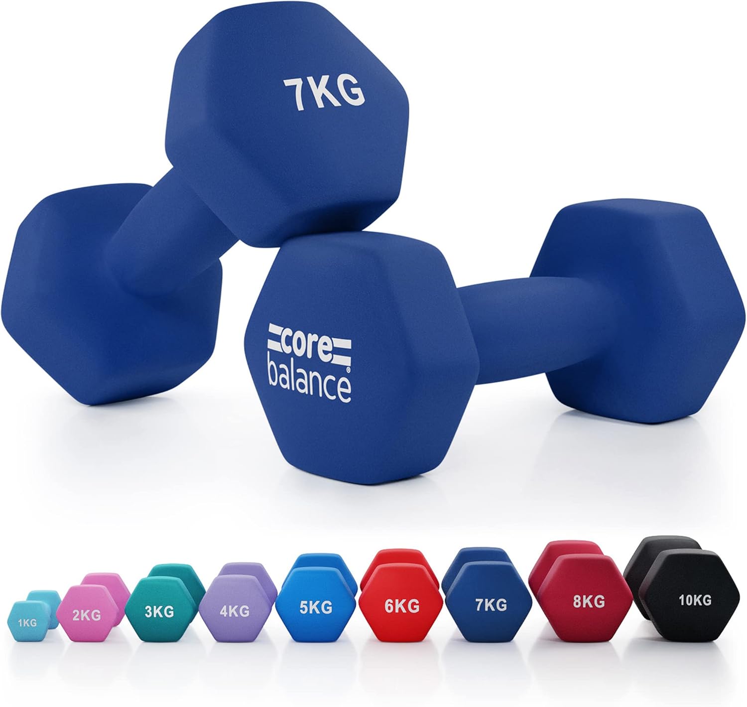 Core Balance Dumbbell Pair Hex Weight Neoprene Coated Cast Iron Strength Trainin...
