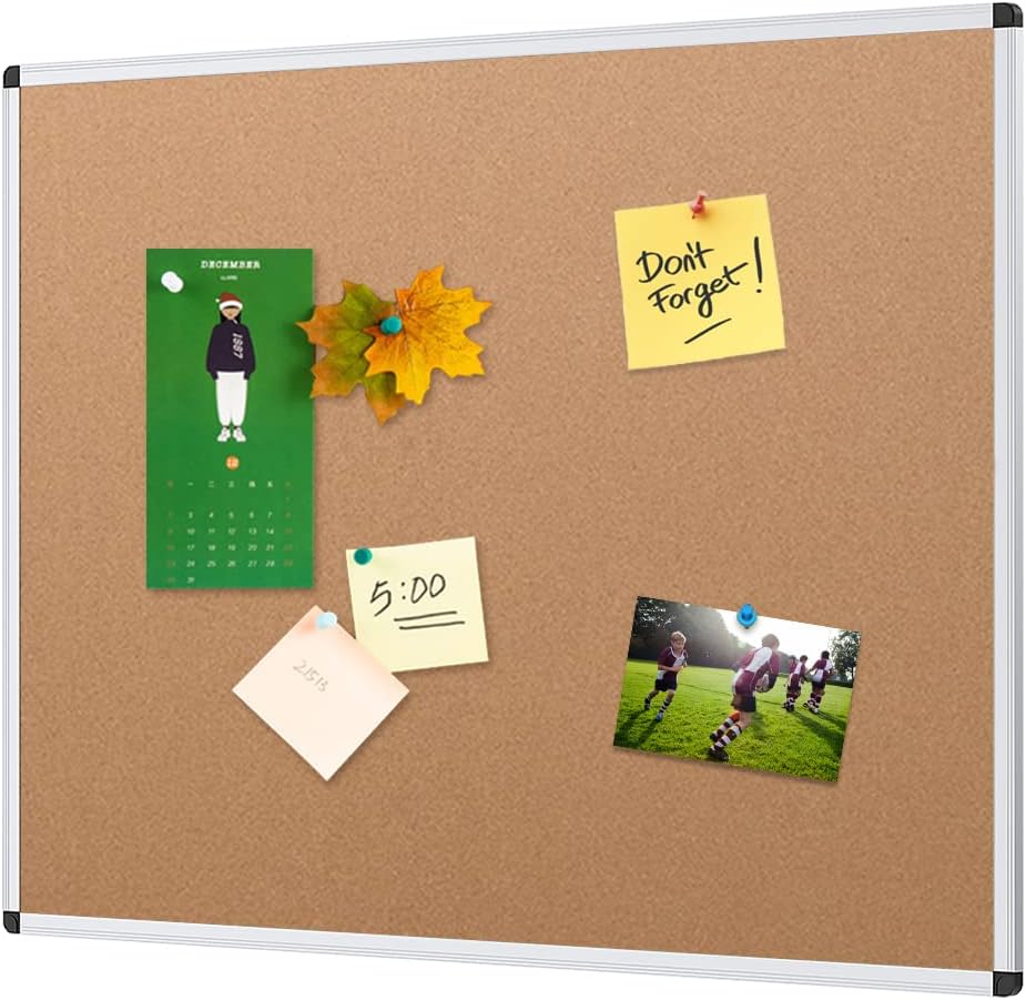 VIZ-PRO Cork Notice Board, 90x60cm, Silver Aluminium Frame