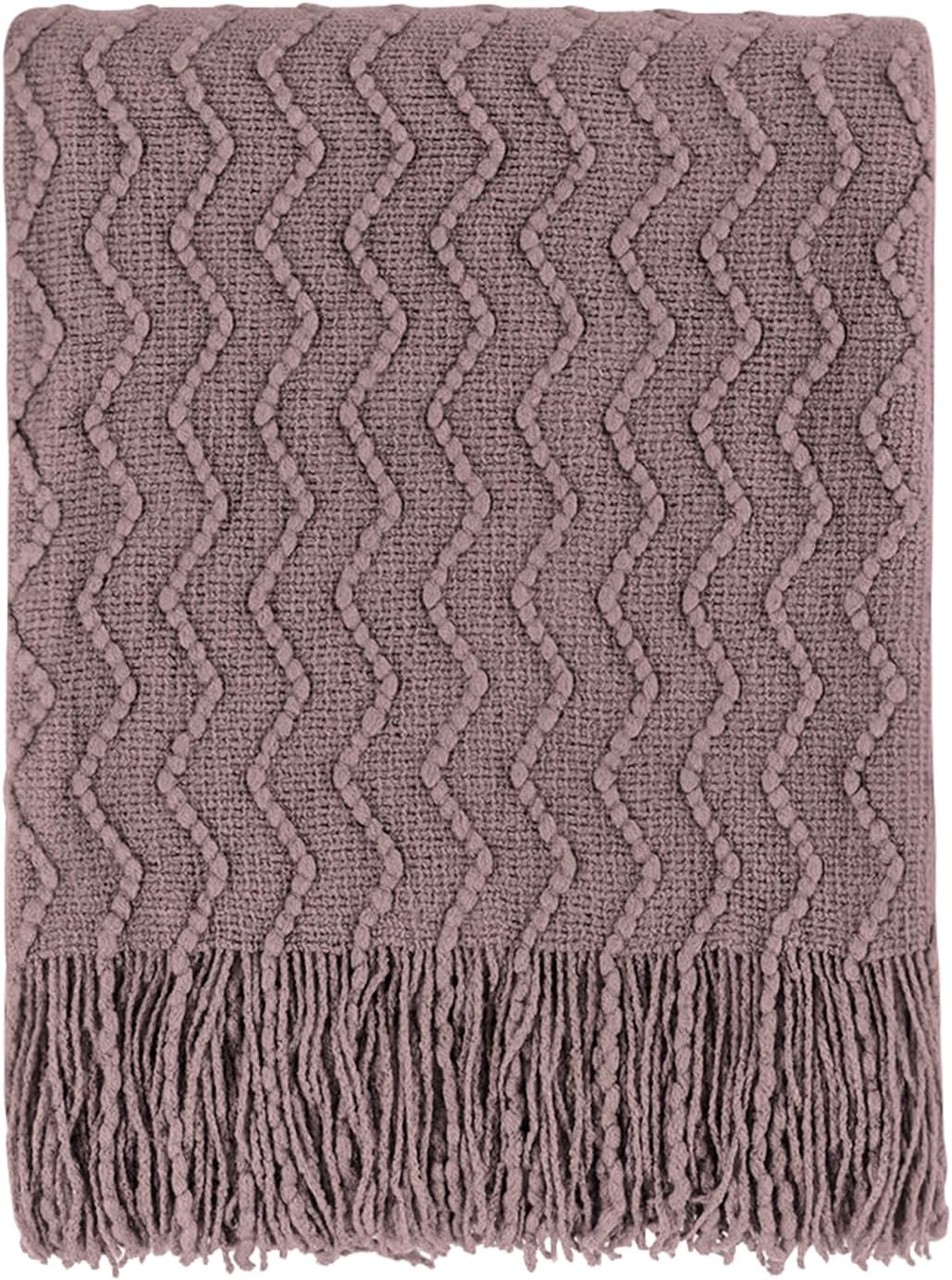 BOURINA Textured Solid Soft Sofa Throw Couch Cover Knitted Decorative Blanket, L...