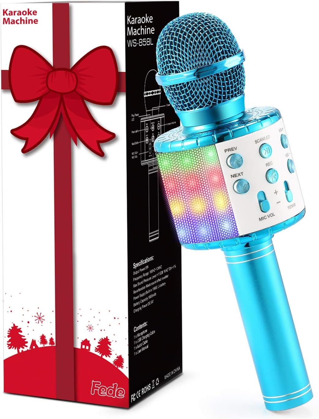Fede Microphone for Kids Adults, Wireless Bluetooth Microphone with Flashing Col...