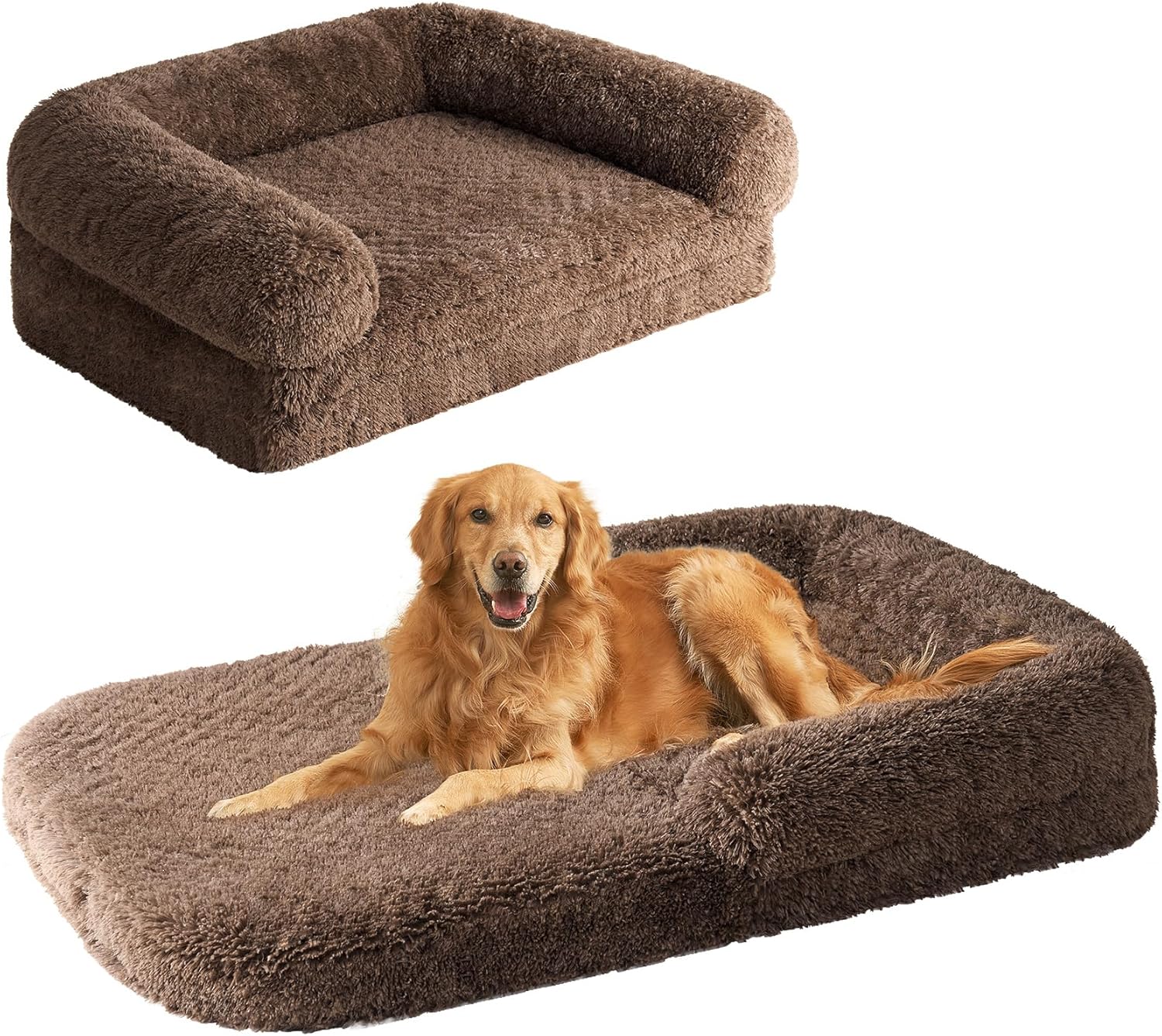 EHEYCIGA Foldable XXL Dog Bed, Faux Fur Fluffy Dog Bed for Extra Large Dogs, Ort...